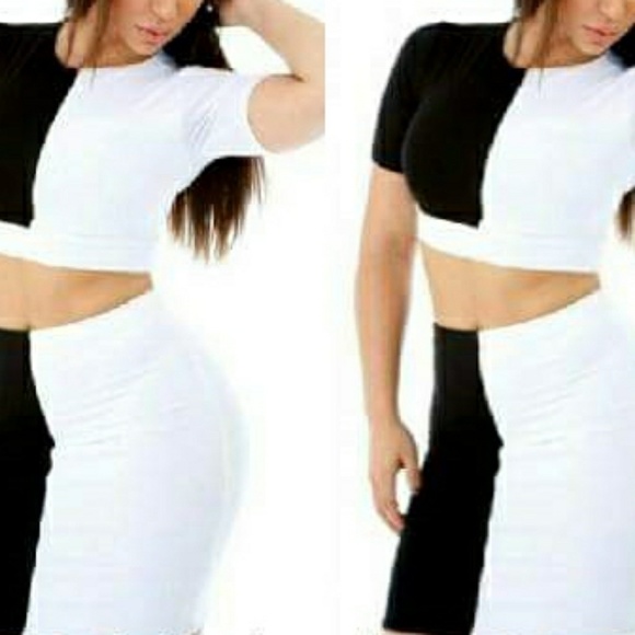 GOODTIME Black/White Colorblock Crop Top Skirt Set - Picture 2 of 3